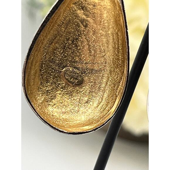 Kenneth Jay Lane Polished Gold Teardrop Dangle Pierced Chunky Earrings - Picture 4 of 10